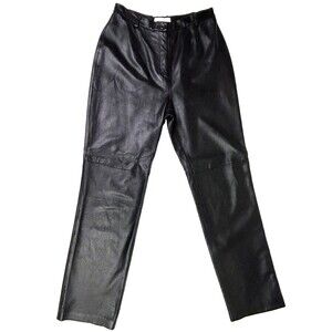 Doncaster Vintage 90's Black Leather Pants Straight Leg High Waist Moto Women 10